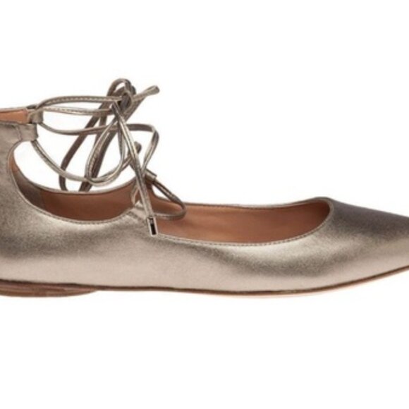 Sigerson Morrison Viata Lace Up Ankle Pointed Toe Flats - Platinum - Picture 4 of 6
